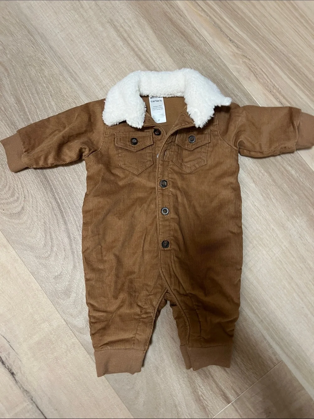 Carter's Brown Corduroy Jumpsuit with Cream Sherpa Collar